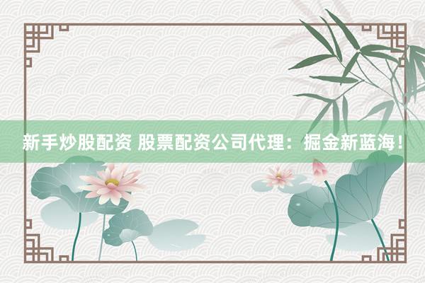 新手炒股配资 股票配资公司代理：掘金新蓝海！