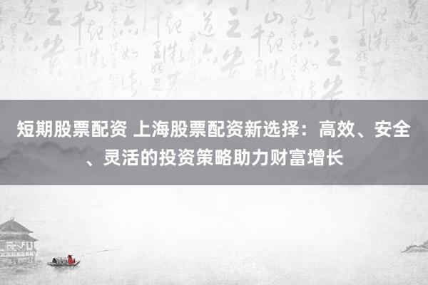 短期股票配资 上海股票配资新选择：高效、安全、灵活的投资策略助力财富增长